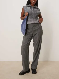 JDY Wide Leg Trousers In Light Grey Pinstripe For Women Medium Grey Melange
