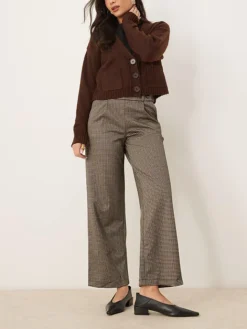 JDY Button Detail Tailored Trousers In Brown Check For Women