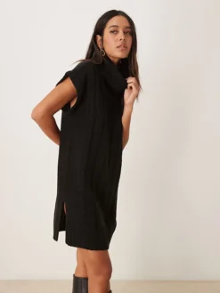 JDY Roll Neck Cable Knit Mini Dress In Black For Women