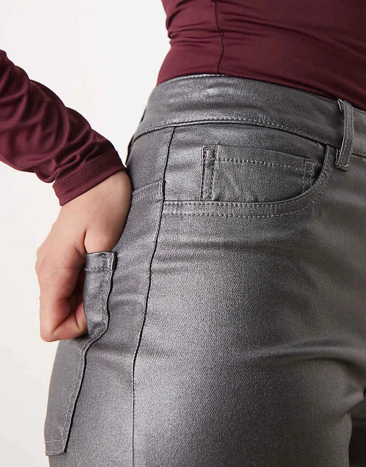 JDY High Waisted Wide Leg Metallic Jeans In Grey For Women 2 JDY High Waisted Wide Leg Metallic Jeans In Grey For Women - Image 2