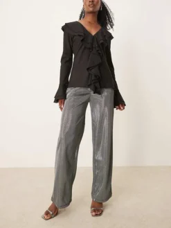 JDY Wide Leg Trousers In Metallic Silver For Women