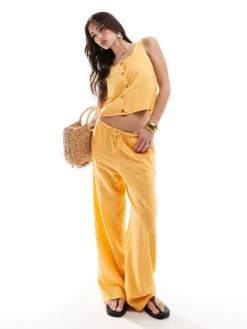 JDY Buttong Through Top & Loose Trousers Co-ord In Orange