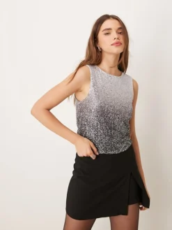 JDY Sequin Top In Silver Ombre For Women