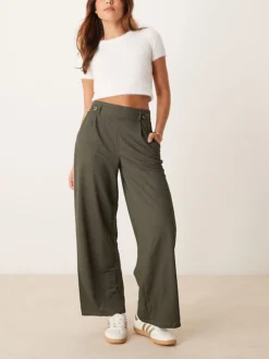 JDY High Waisted Wide Leg Trousers In Grey For Women Green