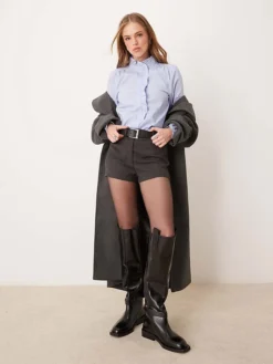 JDY Frill Detail Shirt In Blue Pinstripes For Women Light Blue