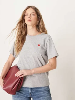 JDY Heart Print T-shirt In Light Grey For Women
