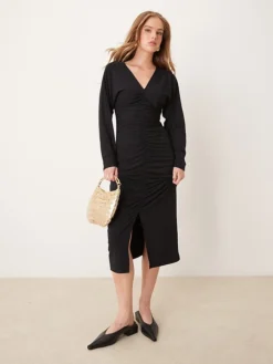 JDY Ruched Front Midi Dress In Black For Women