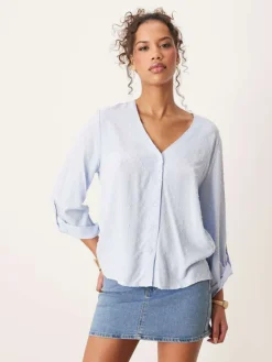 JDY Loose Fit Blouse With Textured Details In Light Blue For Women