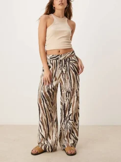JDY Wide Leg Trousers In Tonal Zebra Print For Women Cream