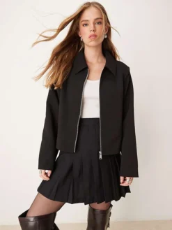 JDY Zip Through Tailored Jacket In Black For Women