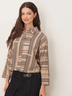 JDY Boxy Shirt With Abstract Stripes In Beige For Women