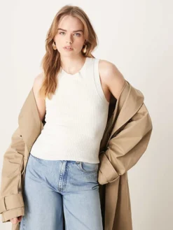 JDY Ribbed Knitted Tank Top In White For Women