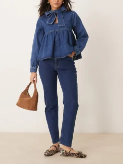 JDY High Straight Leg Jeans In Dark Blue For Women Mid Blue