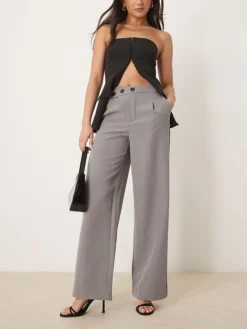 JDY Asymmetric Button Wide Leg Trousers In Grey For Women