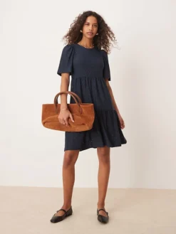 JDY Tiered Broderie Mini Dress In Navy For Women