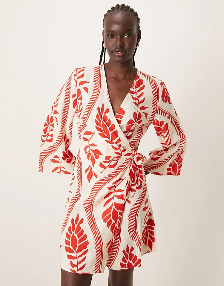 JDY Wrap Kimono Dress In Red Floral Print For Women 2 JDY Wrap Kimono Dress In Red Floral Print For Women - Image 2