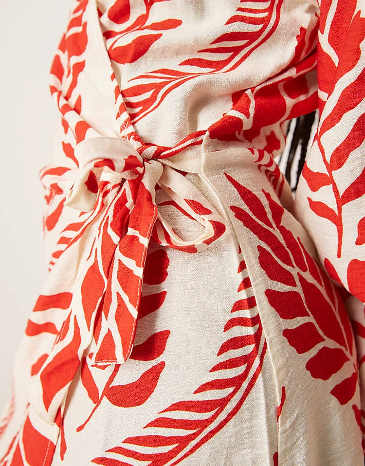 JDY Wrap Kimono Dress In Red Floral Print For Women 3 JDY Wrap Kimono Dress In Red Floral Print For Women - Image 3