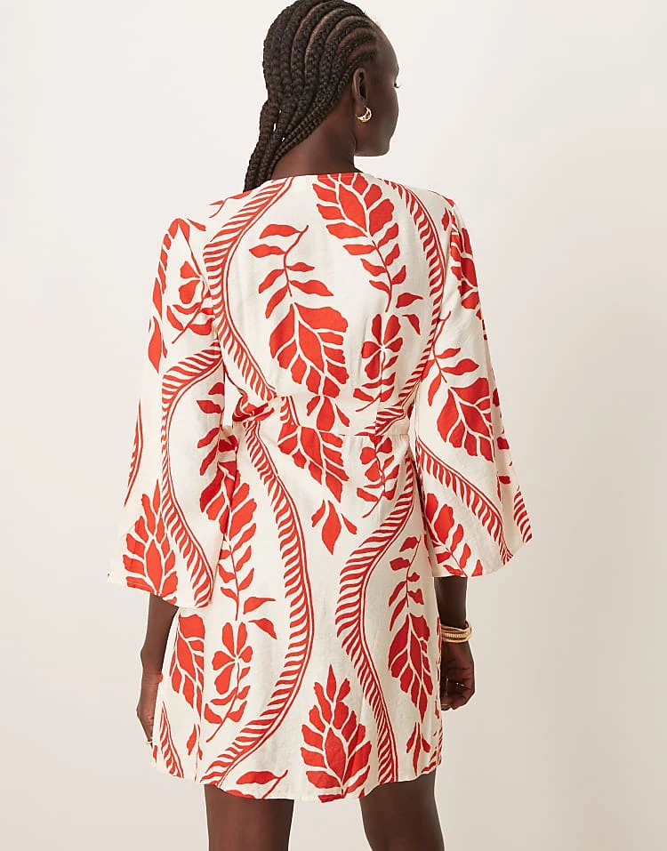 JDY Wrap Kimono Dress In Red Floral Print For Women 4 JDY Wrap Kimono Dress In Red Floral Print For Women - Image 4