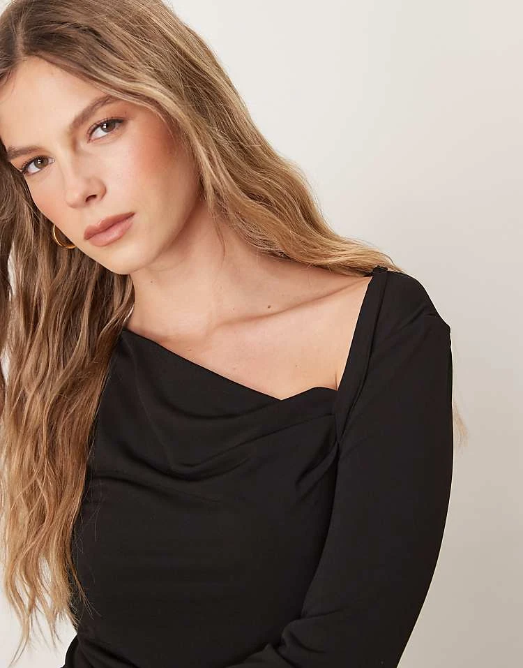 JDY Asymmetric Neck Slinky Long Sleeve Top In Black For Women 3 JDY Asymmetric Neck Slinky Long Sleeve Top In Black For Women - Image 3