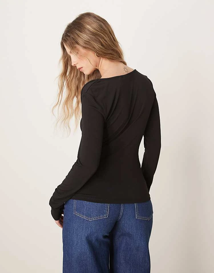 JDY Asymmetric Neck Slinky Long Sleeve Top In Black For Women 4 JDY Asymmetric Neck Slinky Long Sleeve Top In Black For Women - Image 4