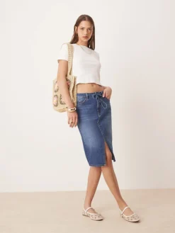 JDY Low Waist Denim Pencil Skirt In Mid Blue For Women Dark Blue Denim