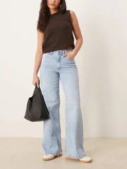 JDY High Waist Wide Leg Jeans In Light Blue For Women Light Blue Denim