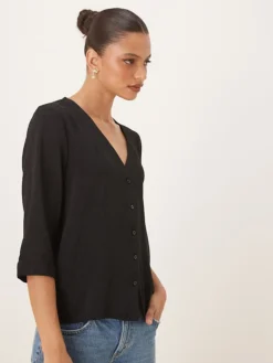 JDY Textured 3/4 Sleeve Shirt In Black For Women