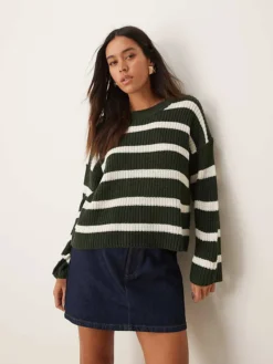 JDY Stripe Jumper In Dark Green Stripe For Women Scarab