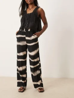 JDY Wide Leg Trousers In Black Abstract Print For Women