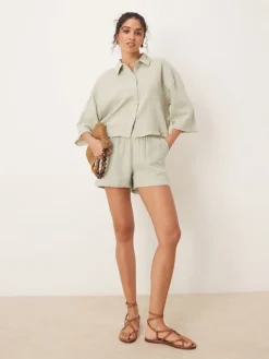 JDY Cheesecloth Shorts Co-ord In Sage For Women Light Green
