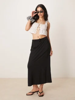 JDY Tie Detail Flowy Midi Skirt In Black For Women