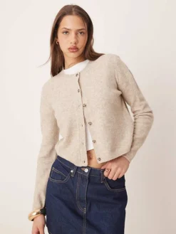 JDY Crew Neck Cardigan With Wool In Beige For Women Turletdove